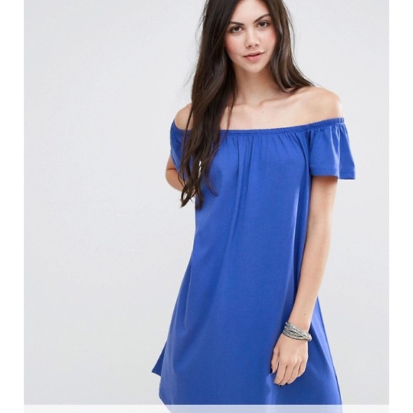 asos blue off the shoulder dress